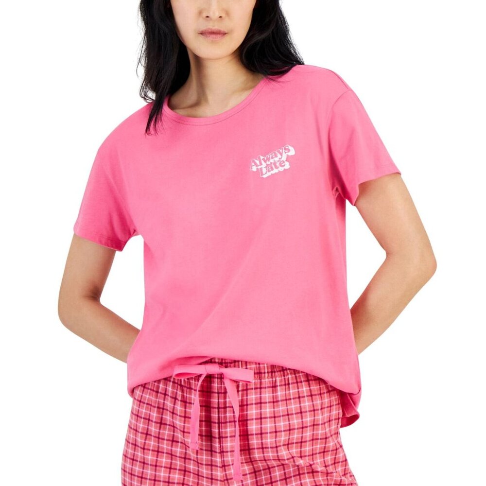NWT Jenni Graphic-Print Crewneck Pajama Top 100173419MS Always Late Pink XS